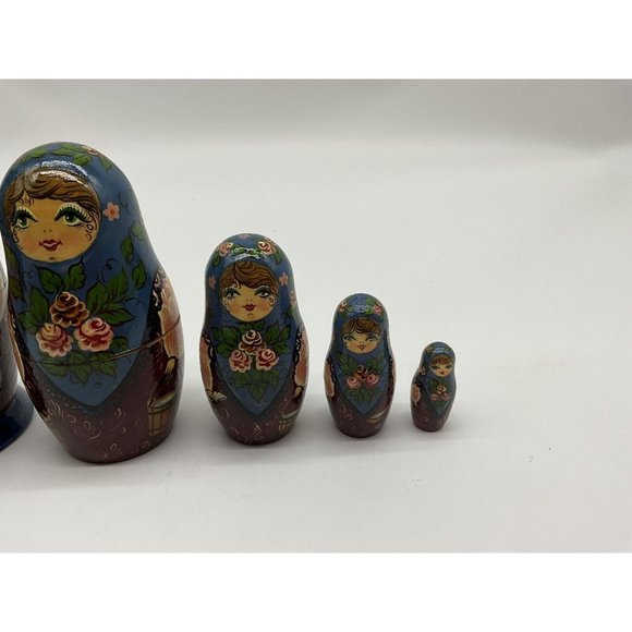 Russian Handpainted Wooden Nesting Dolls - Set of 5 - Tallest is 6" Dated 1992 - Picture 15 of 16